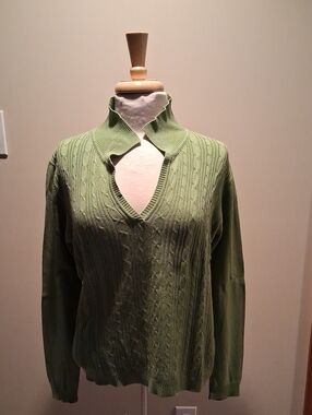 Passport Light Green Knit Sweater with Ribbed Trim